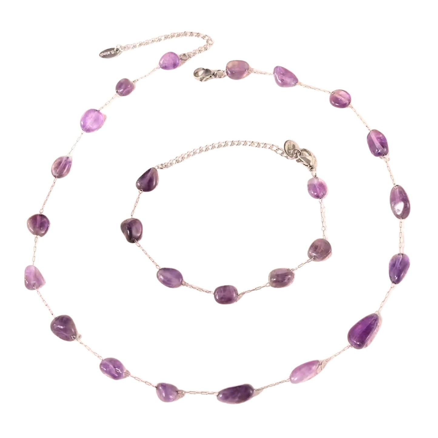 Dainty Amethyst Set in Stirling Silver Jewellery Set of Bracelet and Necklace Front View