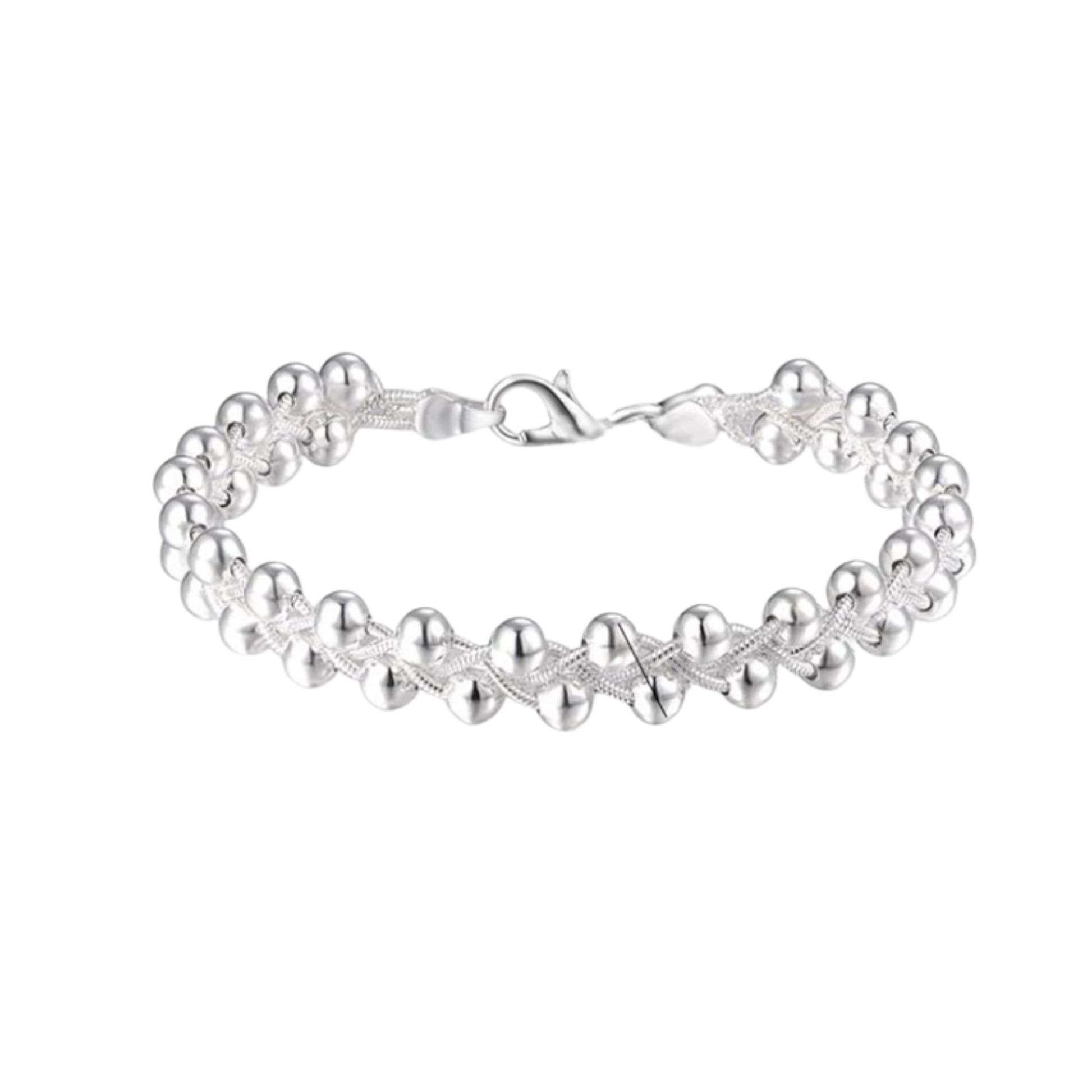 Aurora 925 Sterling Silver Bracelet with Beads Front View 