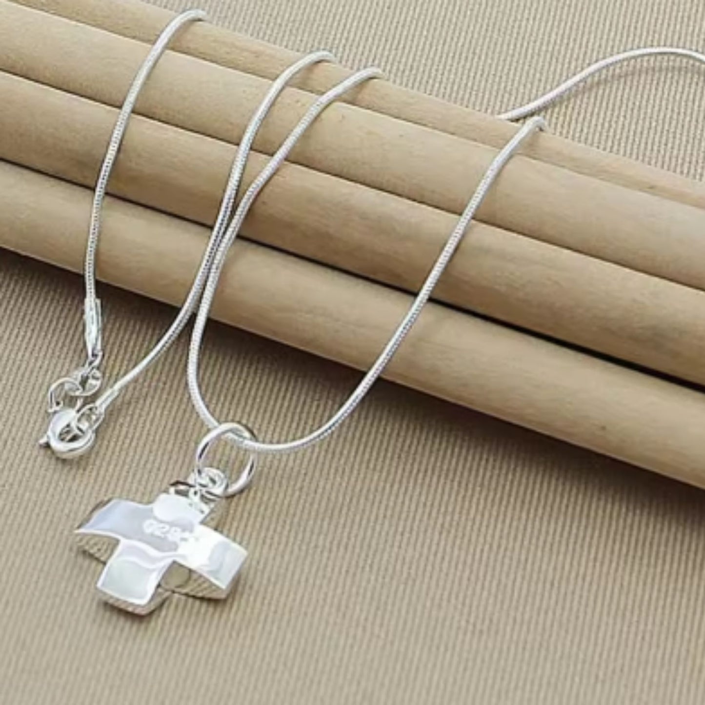 Chunky Cross Necklace and Pendant in Stirling Silver 46cm long Australian Silver Jewellery Front View