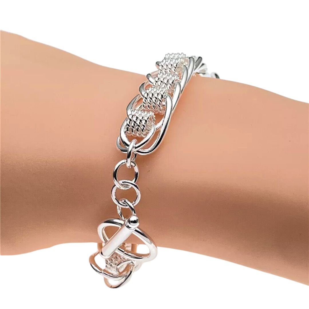 Wearing Chunky Silver 925 Bracelet Australia Cascading Style