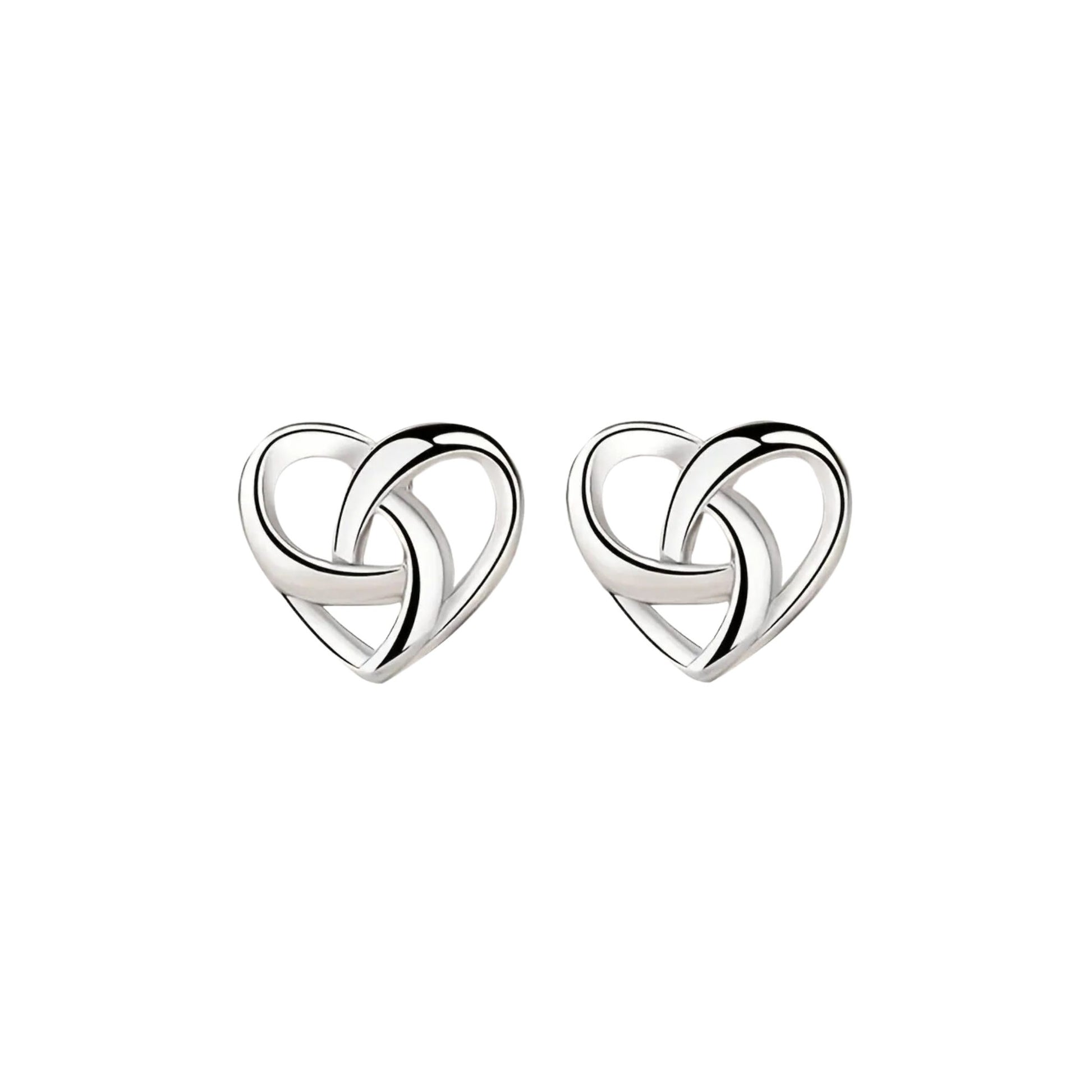 Entwining and Woven Heart Stud Earrings Small in Stirling Silver 925 Australia Front View