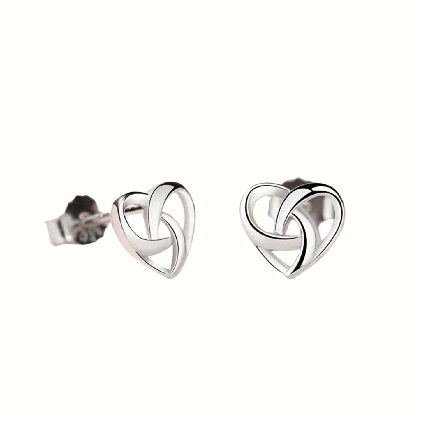 Side view of Small Heart Entwining Infinity Heart Earrings made of Stirling Silver