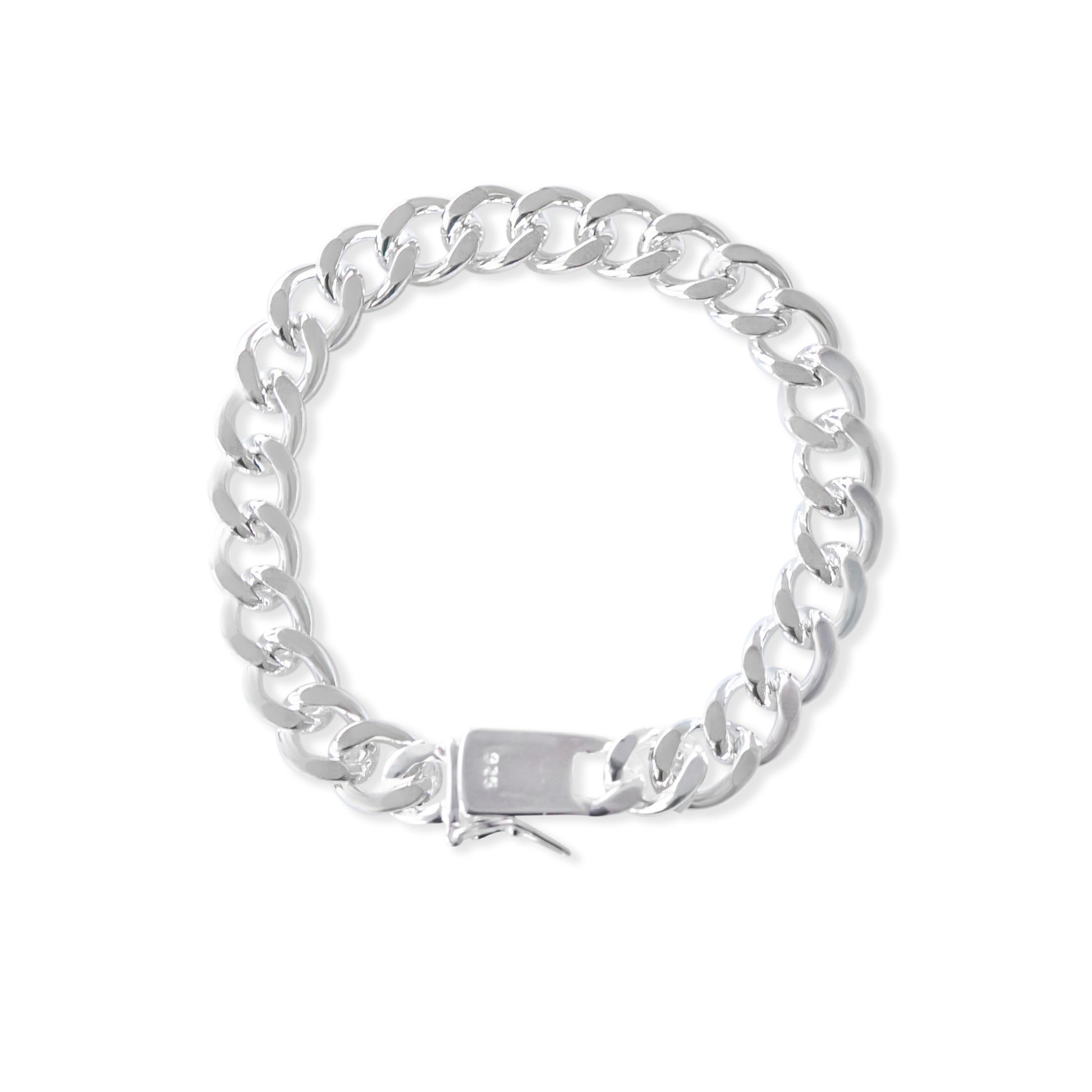 Eclipse Cuban Side Chain Bracelet 925 Sterling Silver Metal Front view