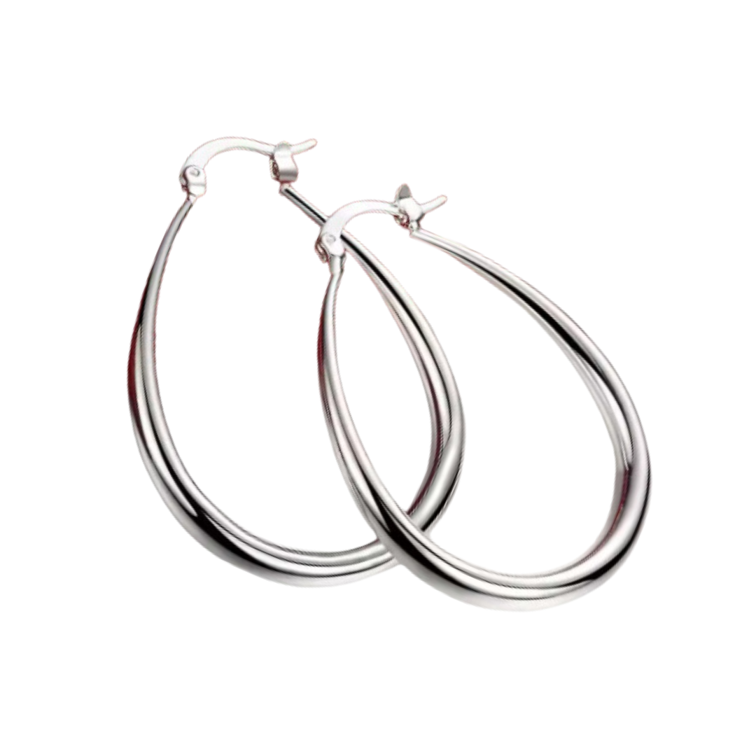 Elongated Stylish 925 Sterling Silver Hoop Earrings 4cm long