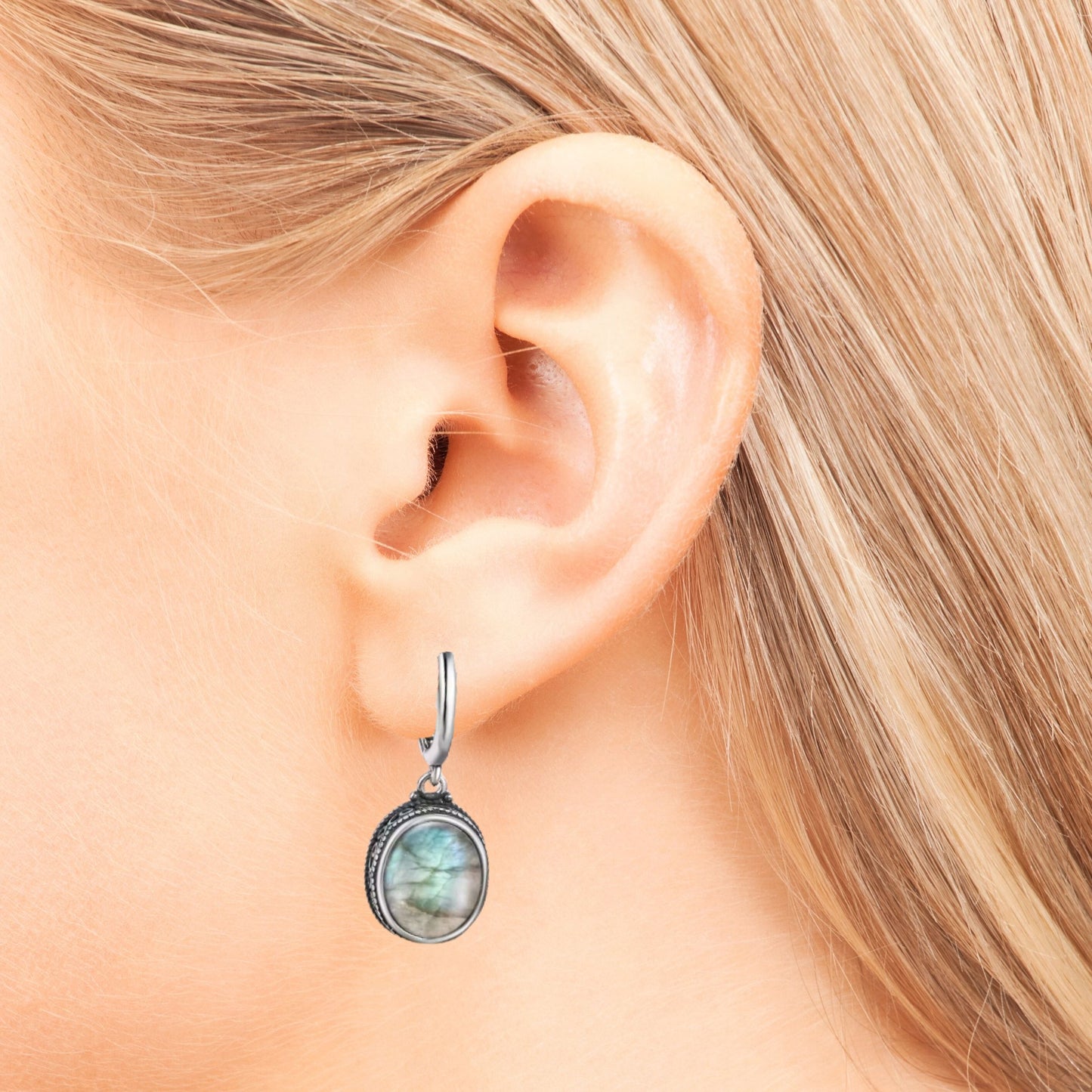 Labradorite Elegance Drop Earrings in Sterling Silver 3cm