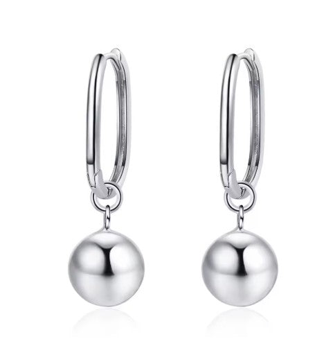 Sphere Drop Round Ball Drooping Earrings in Stirling Silver 925 Australia front view