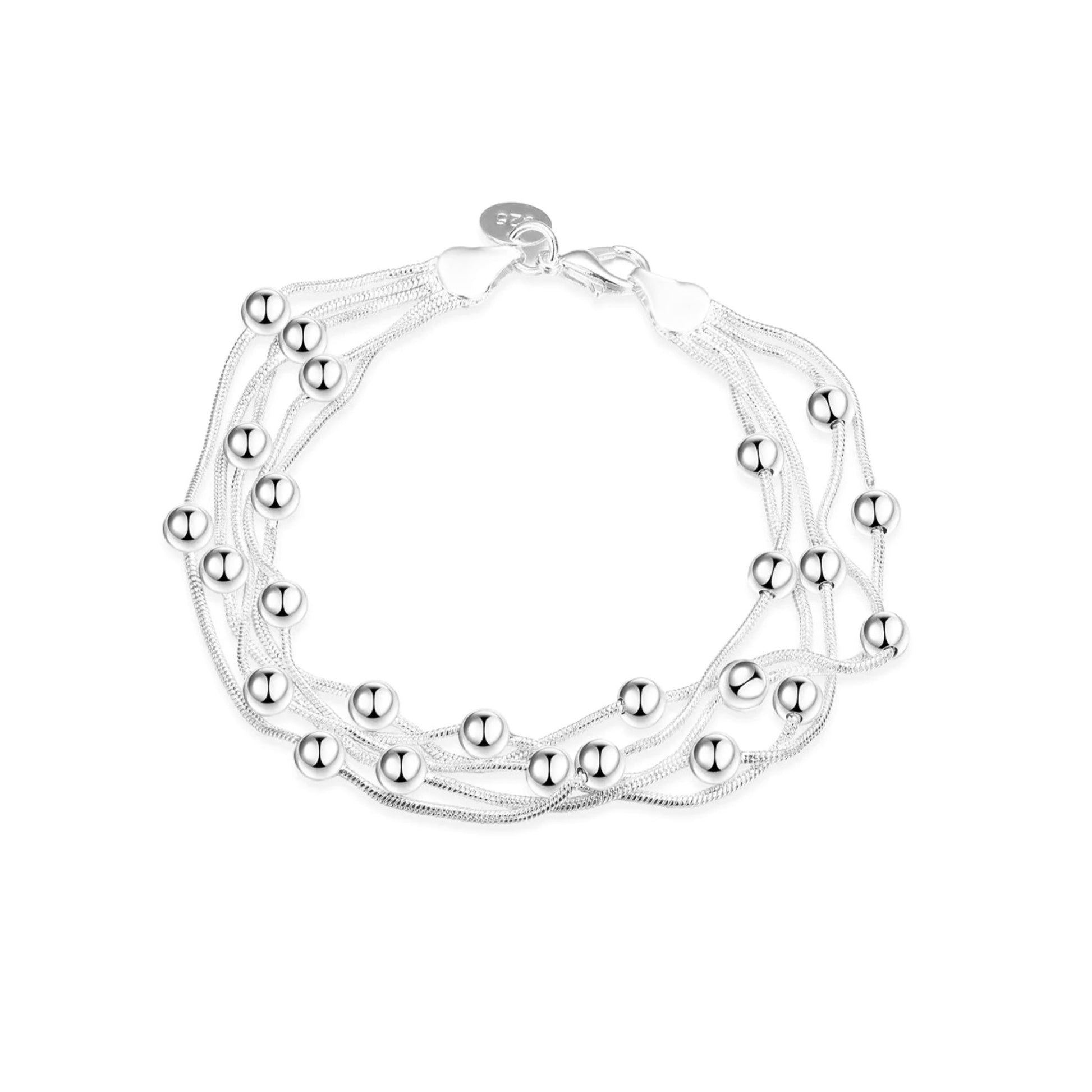 Cascading Bead Bracelet 925 Sterling Silver Front View