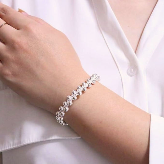 Sterling Silver 925 Bead Bracelet 20cm Woman wearing view