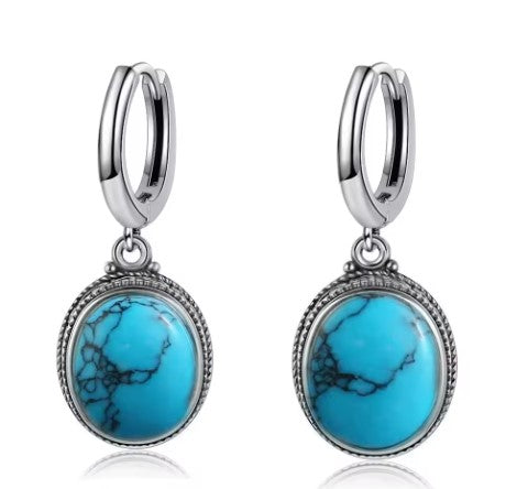 Turquoise Elegant Drop Antique Style Earrings in Sterling Silver Australia Front View