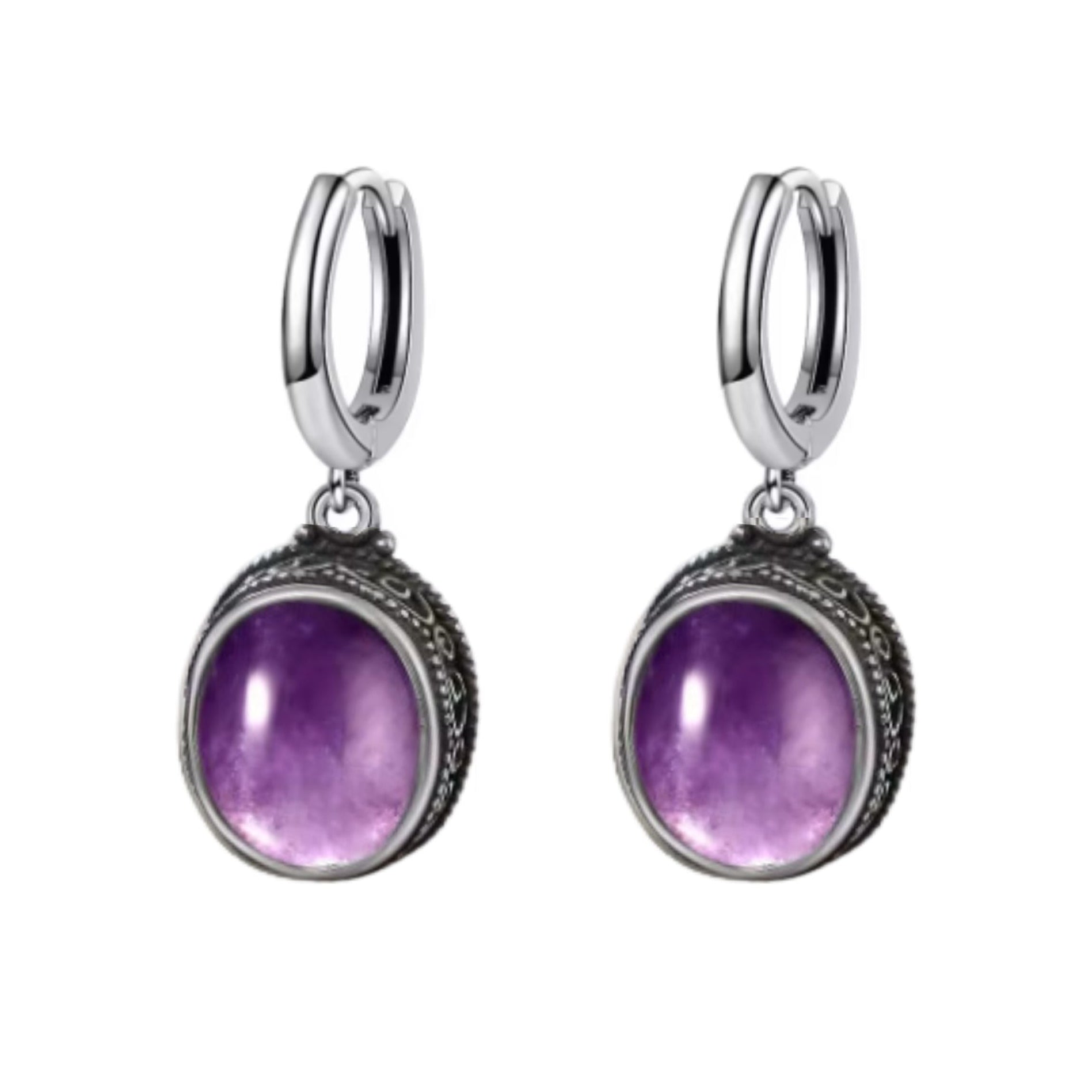 Stirling silver 925 Amethyst Antique Style Earrings Front view