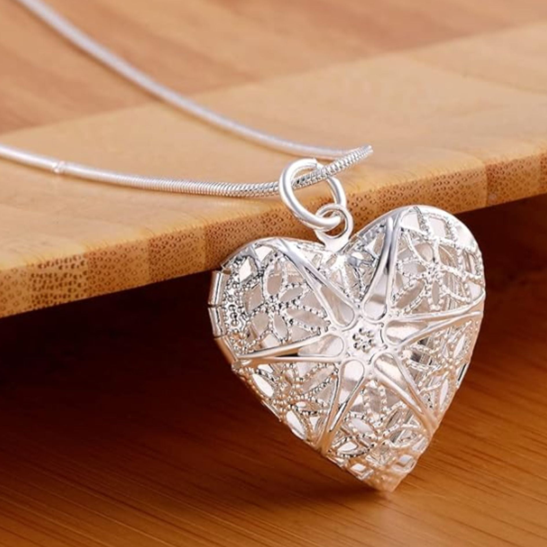 heart pendant locket intricate detail with necklace 