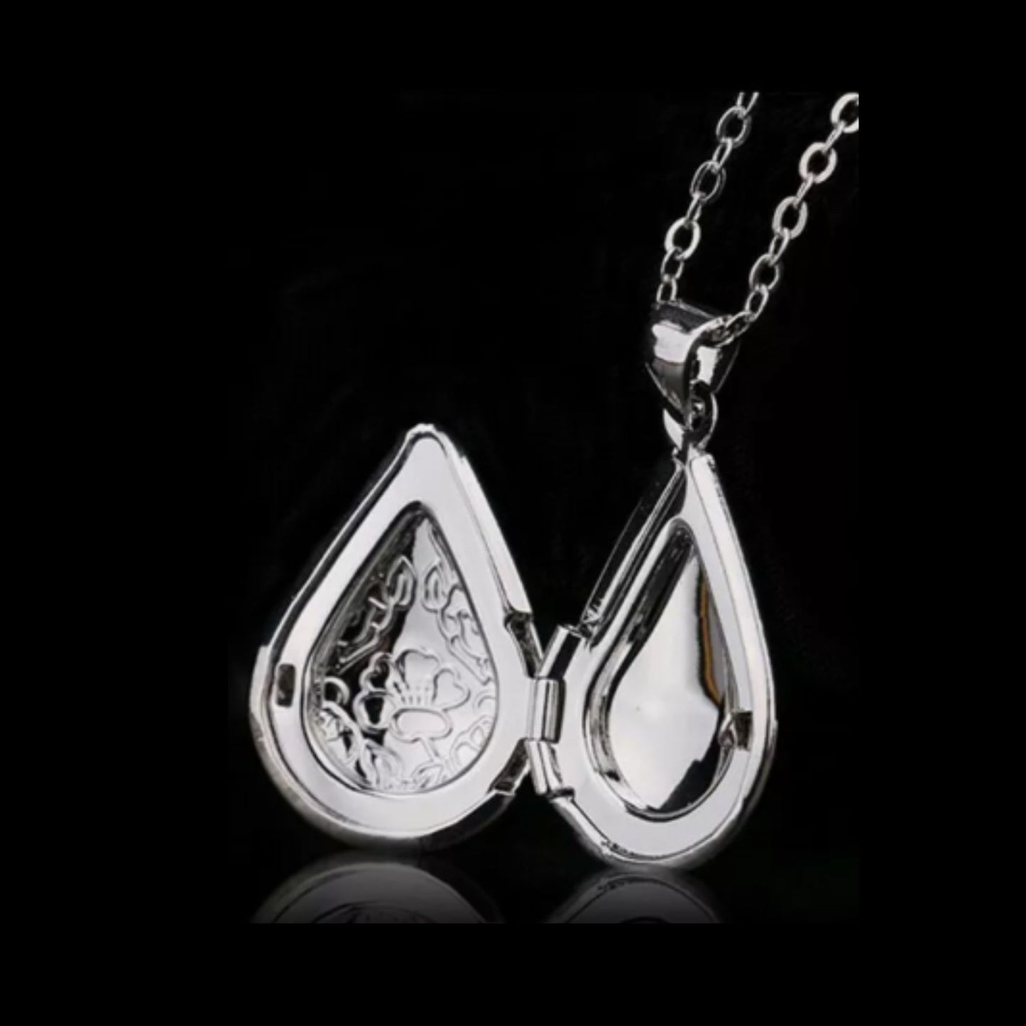 Teardrop photo pendant open view in stirling silver